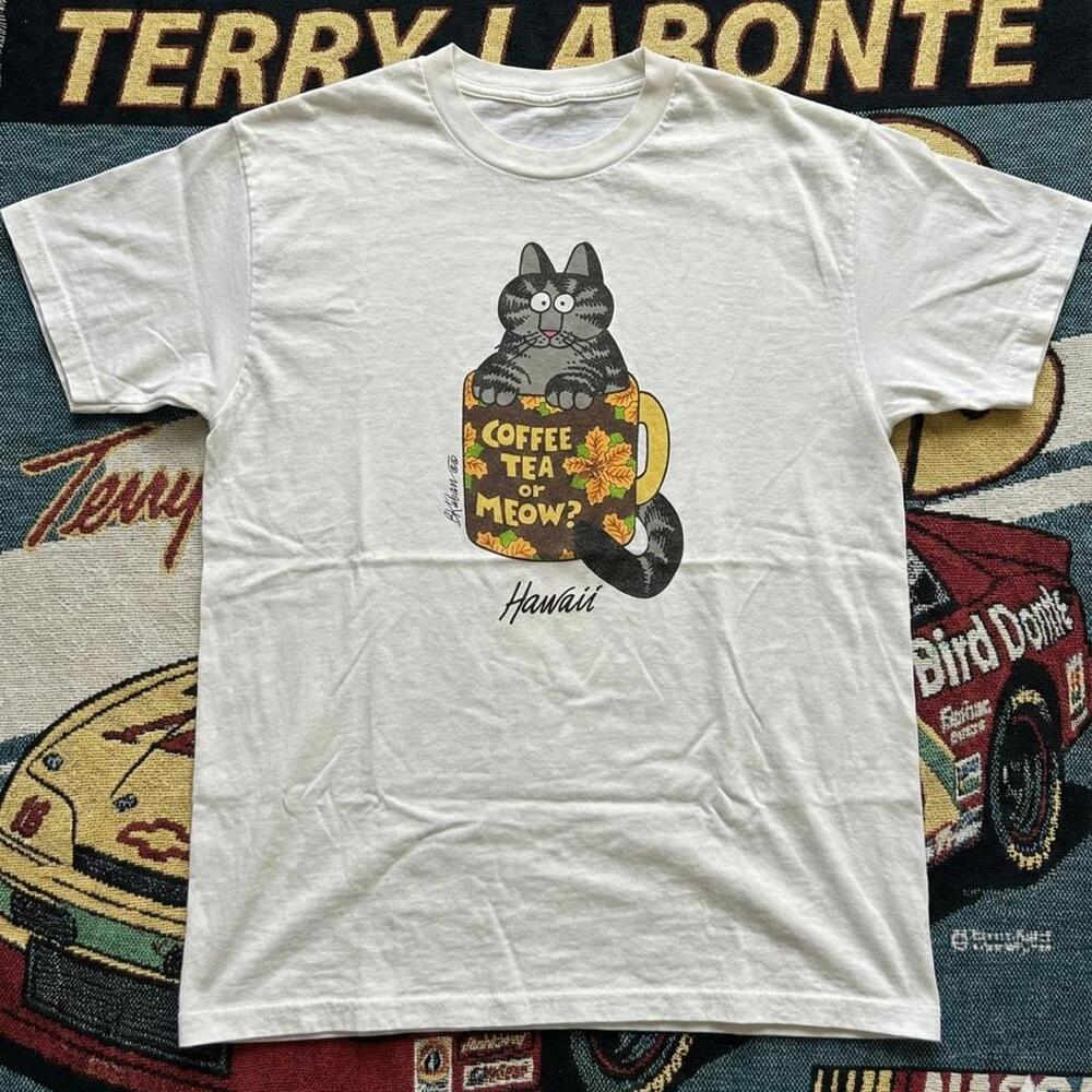 B Kliban Cat T Shirt Coffee Tea Meow Hawaii Graphic White Tee